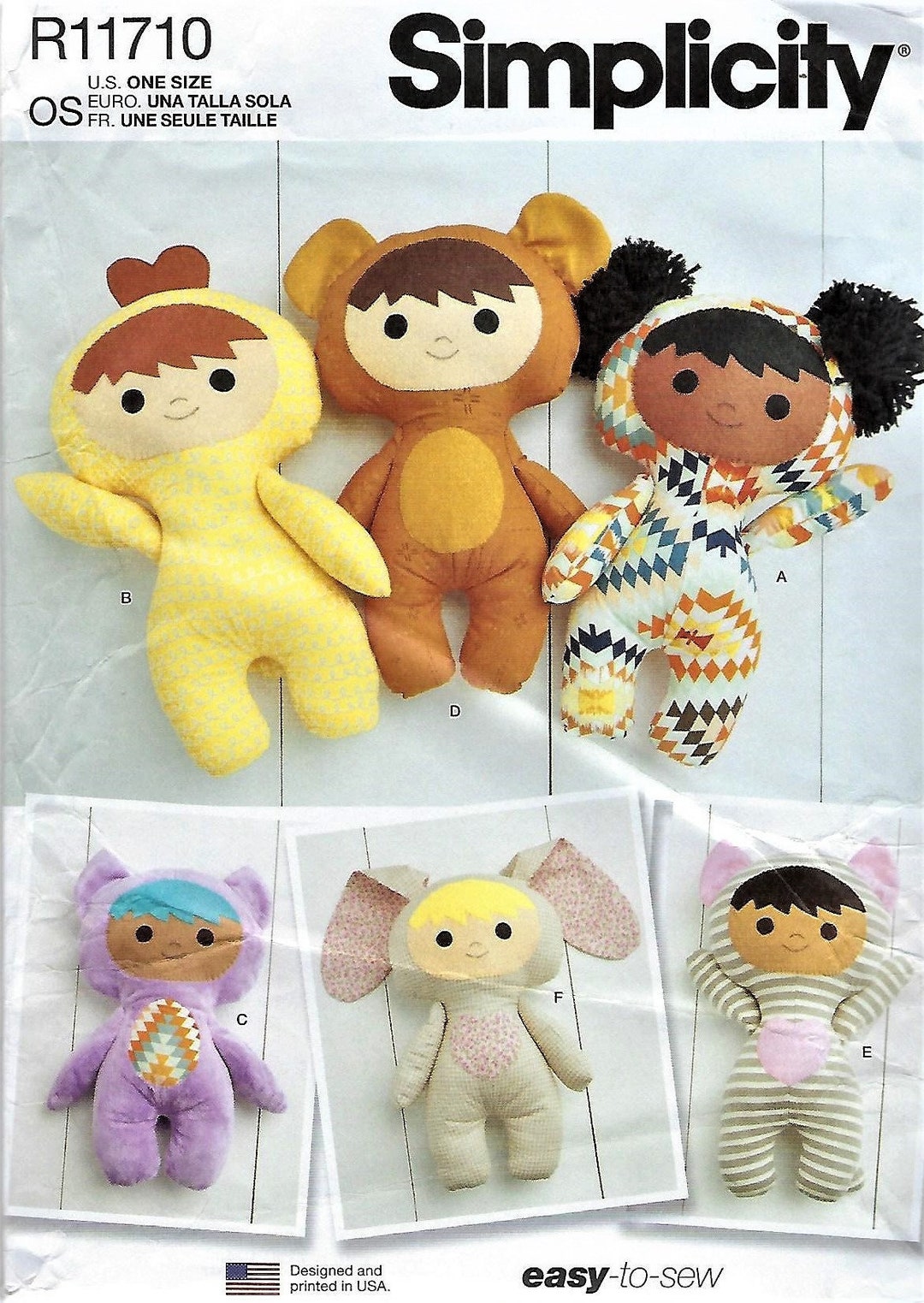 Simplicity Easy to Sew Pattern #9665/r11710~plush Dolls~one Sz~uncut F ...