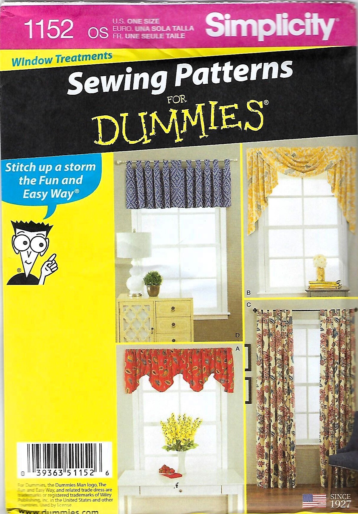  Simplicity 1152 Window Treatments Curtain Sewing Patterns for  Dummies, Short and Long Sizes : Arts, Crafts & Sewing
