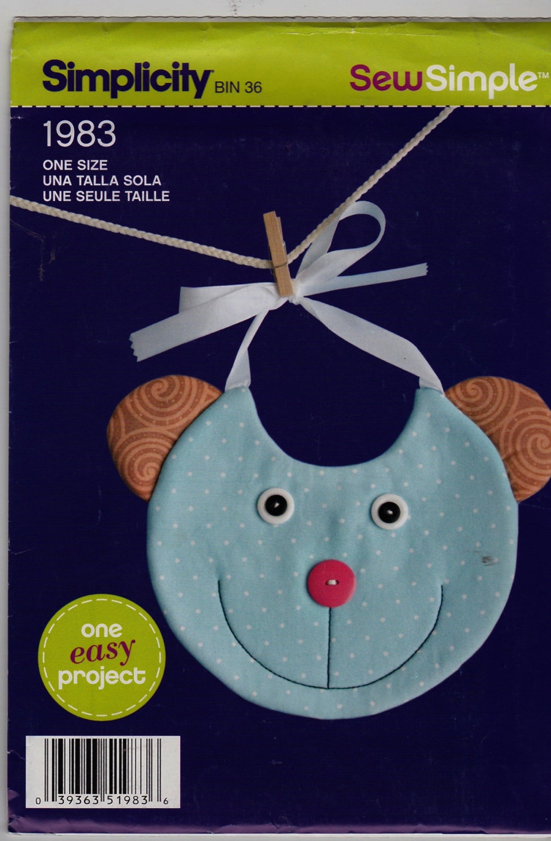 Simplicity Sewsimple 1983 Babies’ TEDDY BEAR BIB One Size Uncut Factory