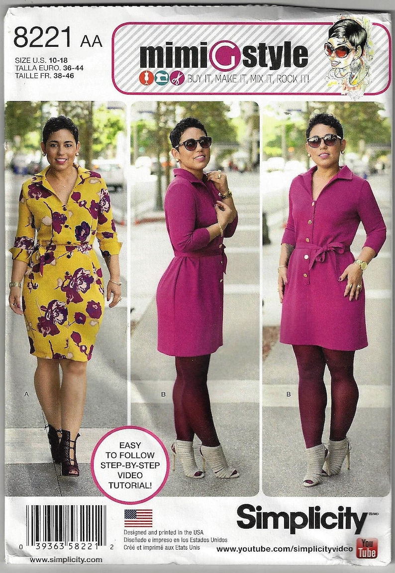 Simplicity 8221 Misses Mimi Style Dresses /& Tie Belt Sewing Pattern Sz 10-18