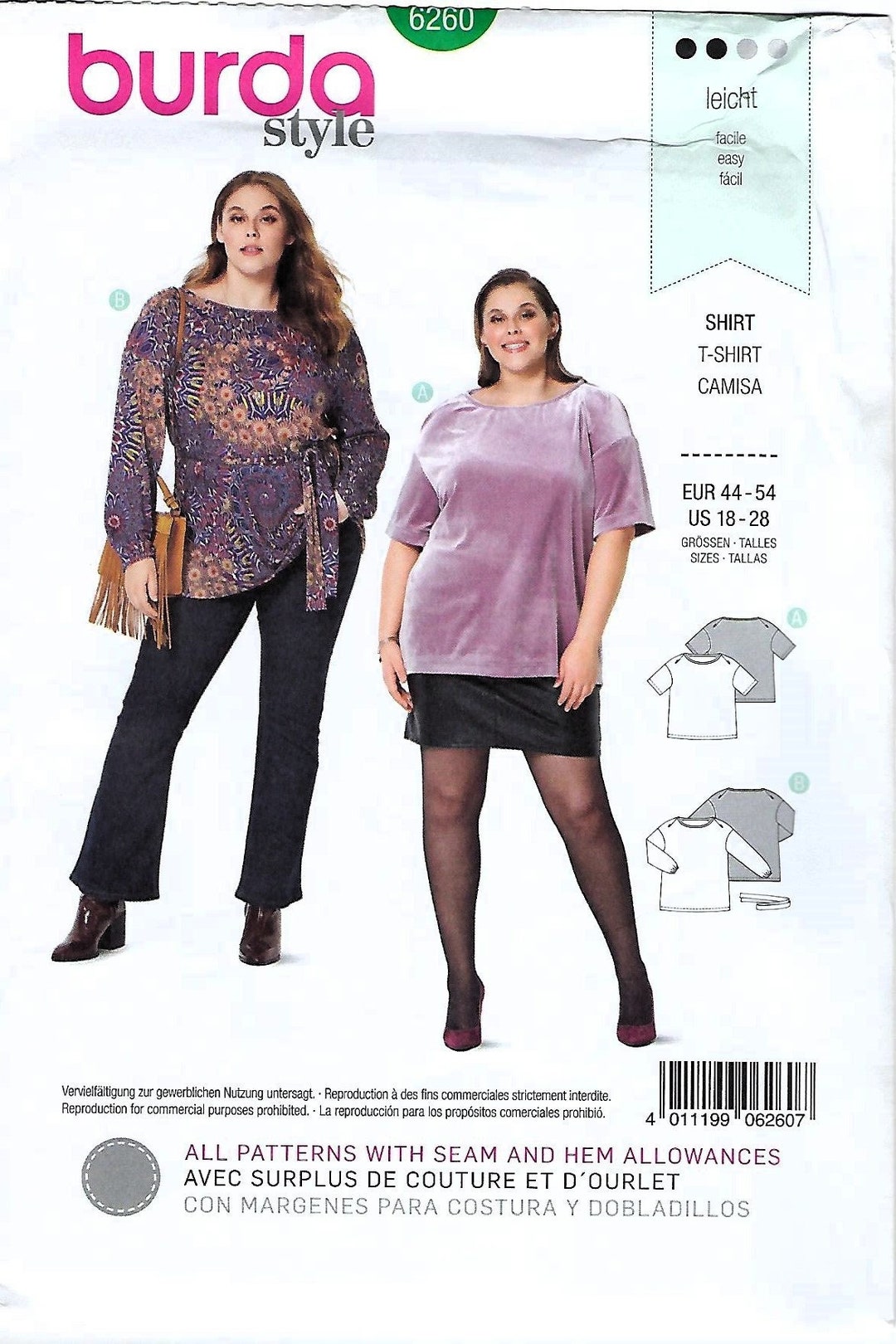 Burda Style Sewing Pattern B6260: Women's Tunic Top (US 18-28) - Etsy