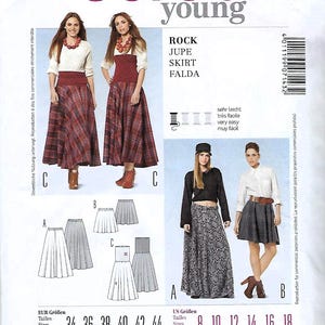 Burda Young Skirt Sewing Pattern: Flared Maxi, Elastic Waist Sz 8-18