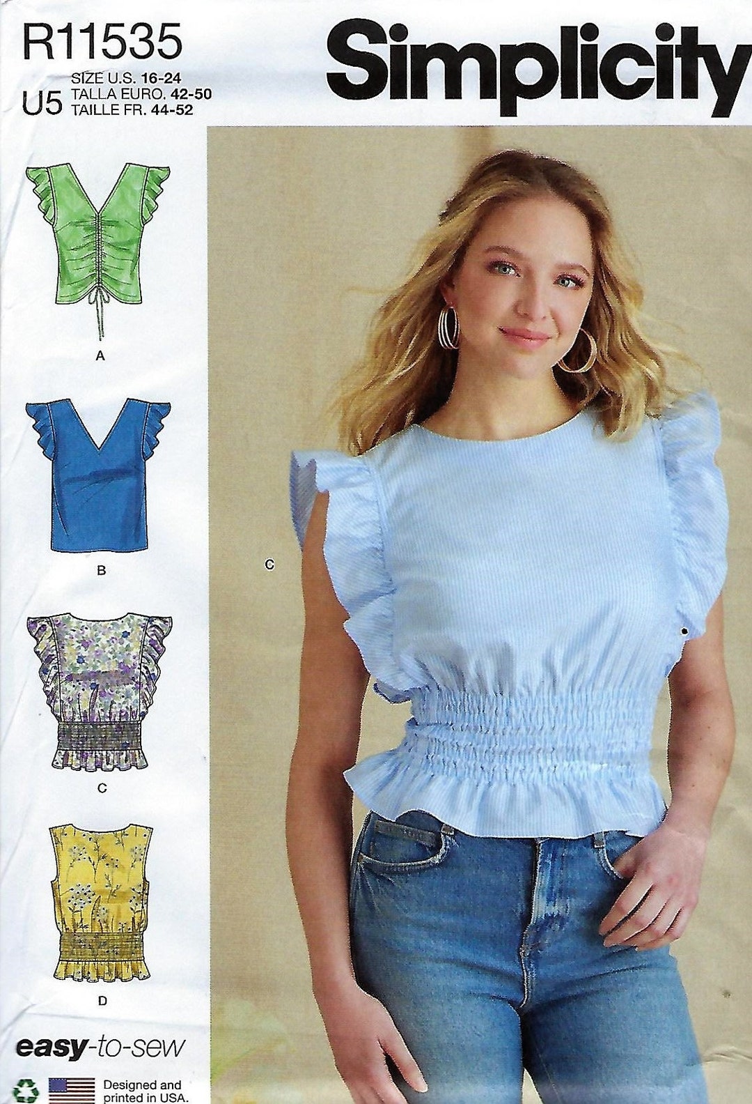 Simplicity Easy Pattern Simplicity Easy-to-sew Pattern #9605/r11535~misses Tops~smocked ...