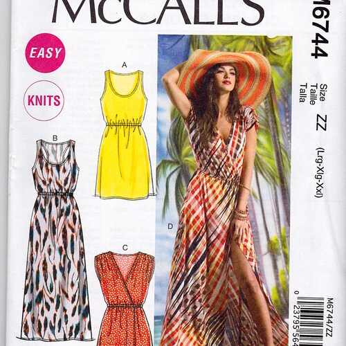 MccALLS M6744 Brand New Mccalls EASY KNITS Mock Wrap Long Dress Misses Sz Xsm-Med Uncut Factory Folded