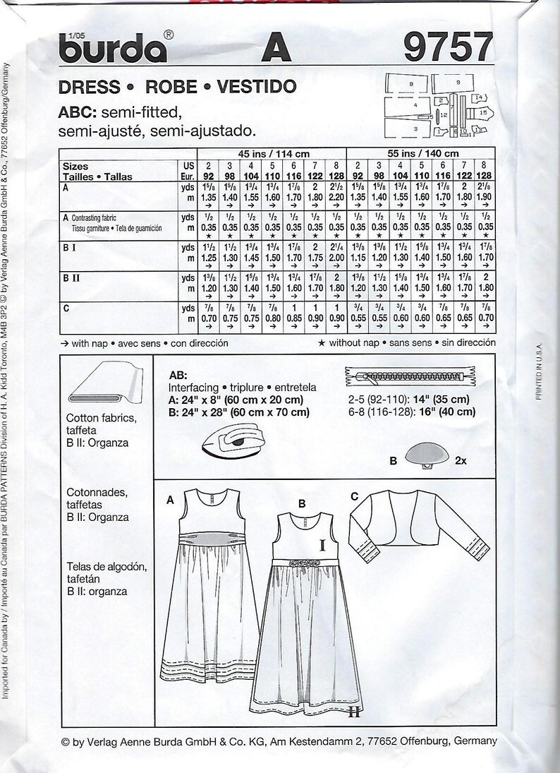 Burda Kids Sewing Pattern #9757: Girls' Formal Gown & Bolero - Sz 2-8 ...