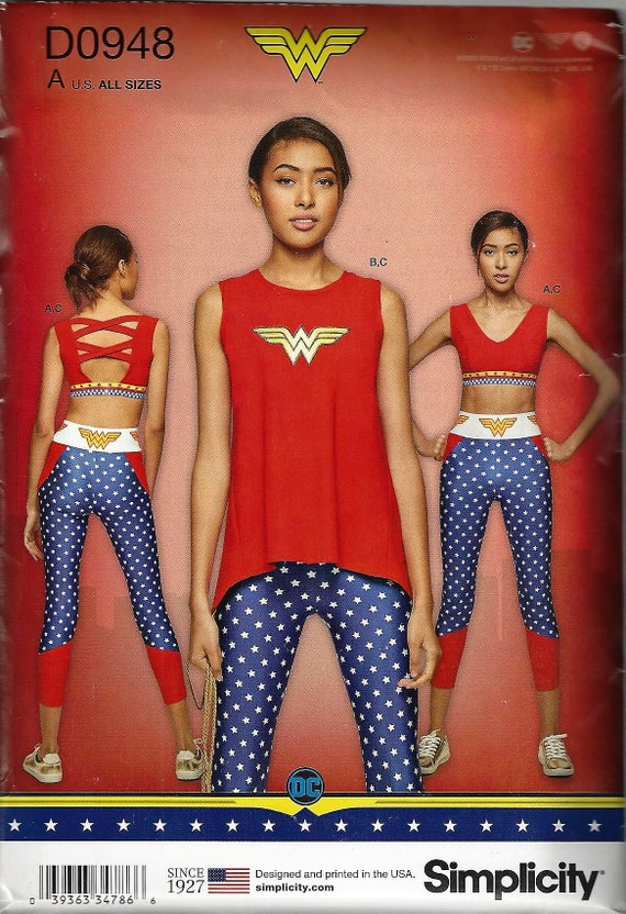 8631, Misses' Wonder Woman Knit Sports Bra, Top, and Leggings