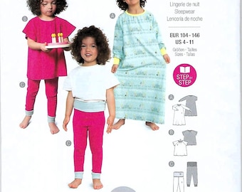 Burda Kids Sleepwear Pattern #9218 Nightgown, Shirt & Leggings (Sz 4-11)