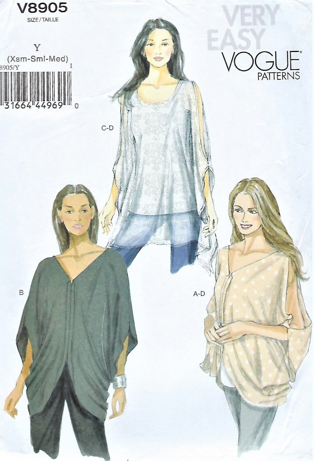 Vogue Pullover Top Pattern: Very Easy Vogue #V8905, Misses' Size 4-14 ...