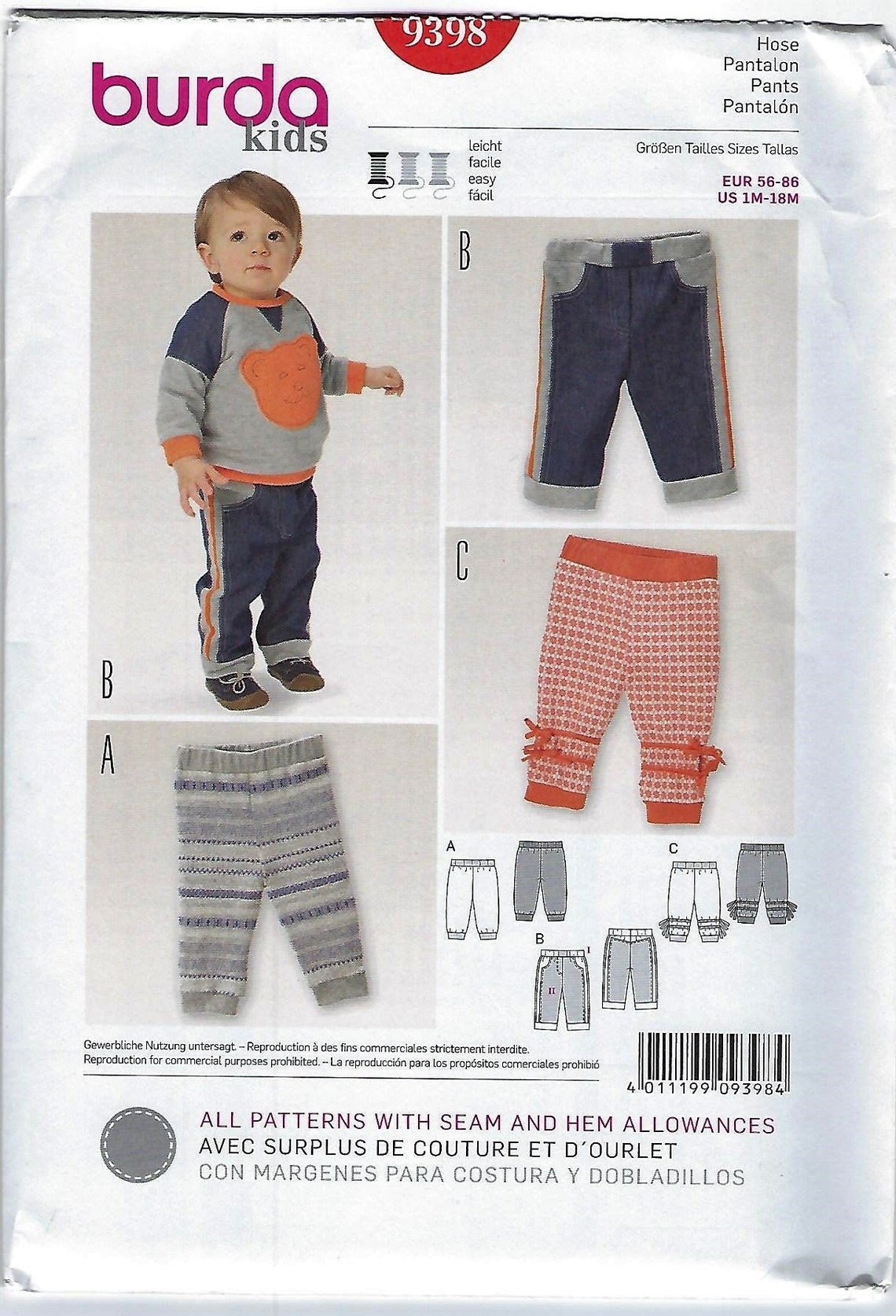 New Burda Kids Pattern 9398 Baby Pants-Crawlers for Boys and - Etsy.de