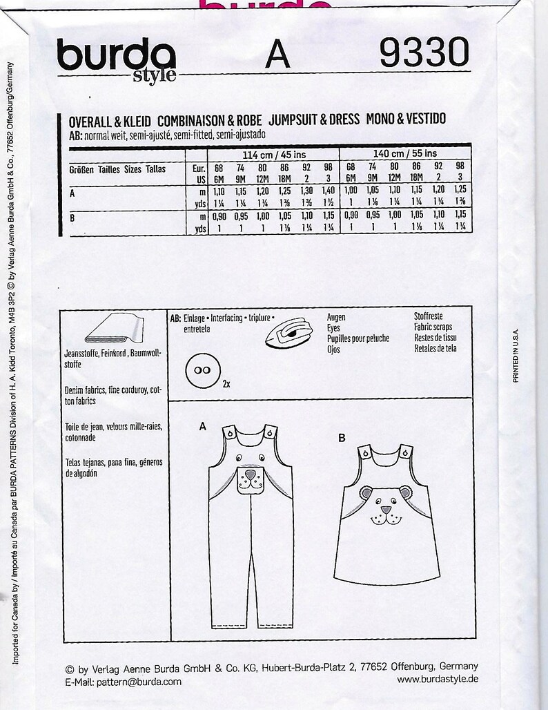 BURDA STYLE KIDS Pattern 9330toddler's Suspender Pants &amp; - Etsy