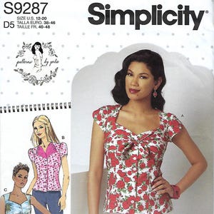 Simplicity Pattern By Gertie #9287~Misses&#39; Sweetheart-Neckline Blouses-3 Styles~Misses Sz 12-20~Uncut F Fold