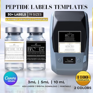 Peptide Labels Templates, Printable Peptide Vial Labels Templates, Niimbot Peptide Vial Sticker, Peptide Therapy Labels, Retatrutide, Medspa