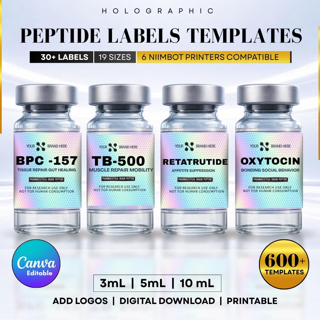 Peptide Labels Templates, Holographic With QR Code, Printable 3ml 5ml ...