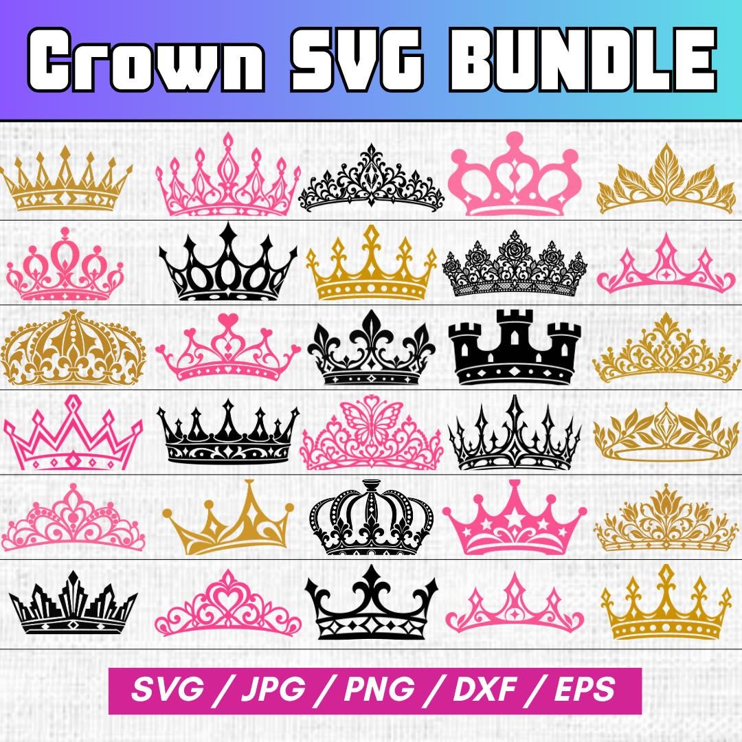 Princess Crown Vector R Royal Crown SVG Files, King Crown, Queen Crown, Crown Vector Set, Pink ...
