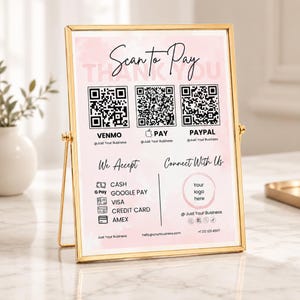 Scan To Pay Canva Template,  Printable QR Code Sign, Editable Venmo PayPal Payment Sign Template for Small Business, Instant Download