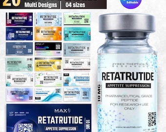 Peptide Labels Templates BUNDLE, Editable Niimbot Stickers, Printable 3mL 5mL 10mL Vial Labels Canva , Retatrutide, Peptide Therapy Medical