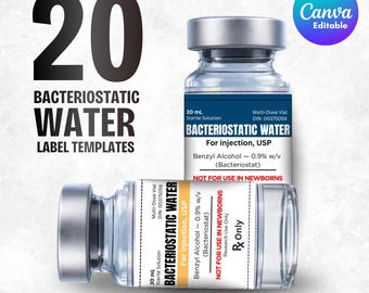 Bacteriostatic Water Labels Templates, Printable Bac Water 30 Ml Vial Labels, Peptide Labels Templates, Printable Vial Labels Stickers