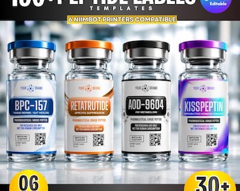Peptide Labels Templates, Printable Niimbot Vial Stickers, Editable Peptide Labels Designs BUNDLE, Retatrutide Label, Peptide Branding Kit