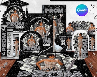 Paquete para el baile de graduación, decoración personalizada para el baile de graduación en negro y plata, promoción de 2026, plantillas para la despedida del baile de graduación, revestimiento de suelo, arco de pared para el baile de graduación, pancarta de felicitación por el baile de graduación.