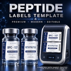 Peptide Labels Templates BUNDLE, Editable Niimbot Stickers, Printable 3mL 5mL 10mL Vial Labels Canva , Retatrutide, Peptide Branding kit
