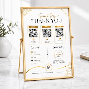 Modello Canva "Scansiona per pagare", cartello con codice QR stampabile, modello di cartello di pagamento Venmo/PayPal modificabile per piccole imprese, download immediato.