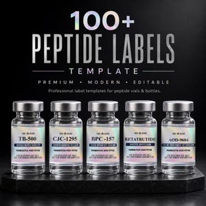 ペプチドラベルテンプレート、ホログラフィックバーコード付き、印刷可能な3mL 5mL 10mLバイアルラベルCanva、Niimbotペプチドステッカーペプチド療法ラベル