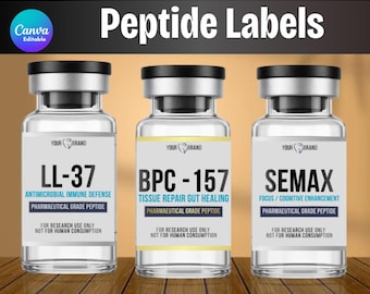 Peptide Labels Templates, Editable Niimbot Stickers, 3mL 5mL 10mL Printable Vial Label Canva, Peptide Branding Kit, Retatrutide