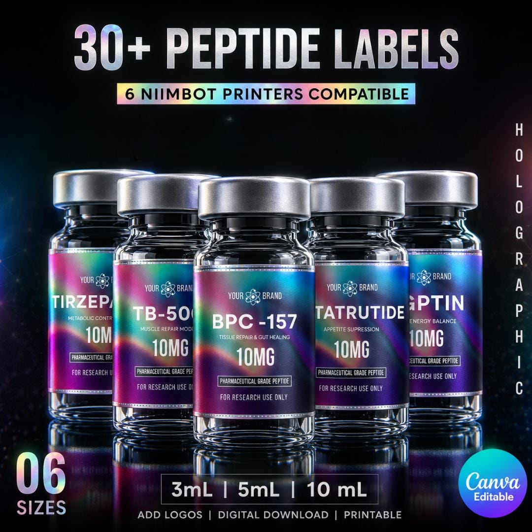 Peptide Labels Templates, Holographic With QR Code, Printable 3ml 5ml ...