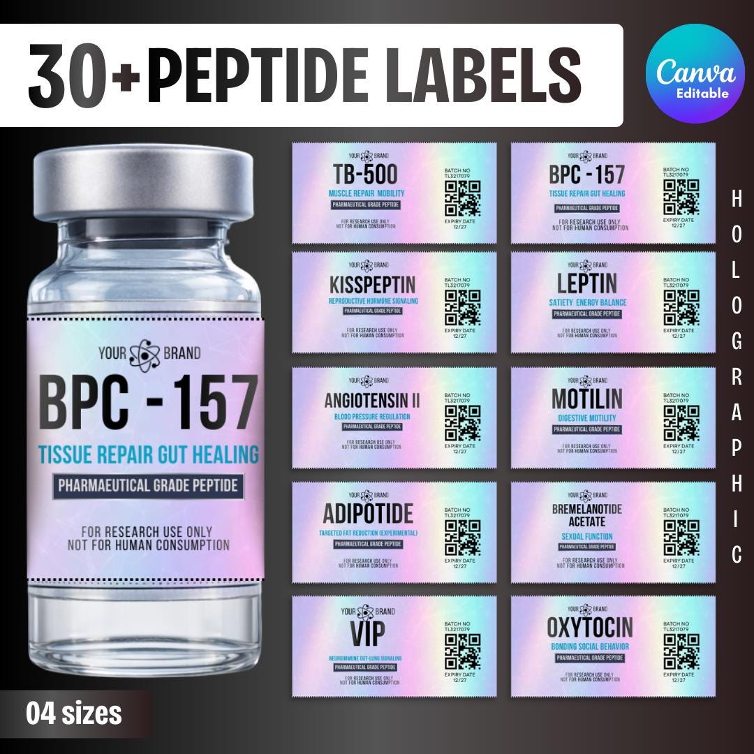 30 Peptide Labels Templates, Peptide Therapy Labels, Holographic With ...