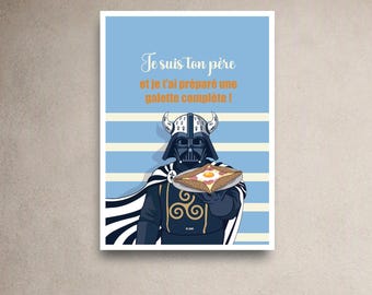 Bretonsk Star Wars Humor Poster - "Jag är din far, Galette Complete" Poster - Bretonsk väggdekoration och popkultur
