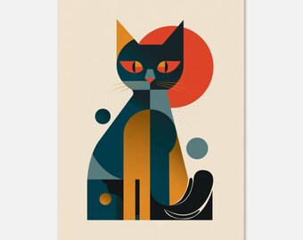 Geometrisk Bauhaus-katt – Minimalistisk kattposter – Geometrisk kattväggkonst – Bauhaus-tryck katt