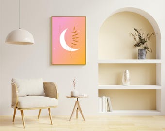 Celestial Serenity – Botanisk & månlig illustration - Canva - Poster - Aluminium