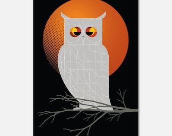 Bauhaus Owl Art Poster – Färgglad geometrisk väggdekoration