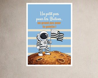 Bretonsk astronautaffisch på en galette • Humoristisk bretonsk affisch • Modern illustration • Original bretonsk gåva