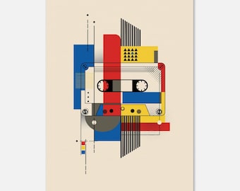 Bauhaus-affisch - Kassett - Abstrakt konst - Kubisk - Geometriska former - Väggkonst - Flerfärgad - Konstnärlig dekoration - Musik