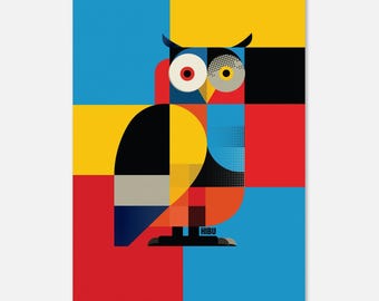 Hibu Ugglan - Geometrisk Bauhaus-konst - Modern och färgglad illustration - Original dekorativ affisch