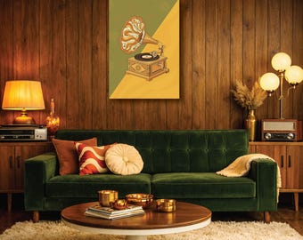 Vintage psykedelisk grammofonposter | Retro 70-talsväggkonst, musikälskare och musik | Canvastavla, poster, inramad, aluminium