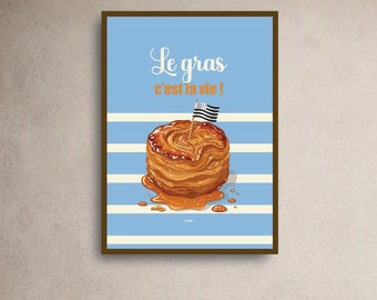 Kouign Amann Brittany-affisch - "Fett är livet" | Humoristisk affisch med bretonskt kök och vintageväggdekor
