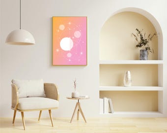Affiche Géométrie Sacrée Lune, Art Celestial Minimaliste, Poster Astronomie Rose et Doré, Décoration Murale Boho Spirituelle
