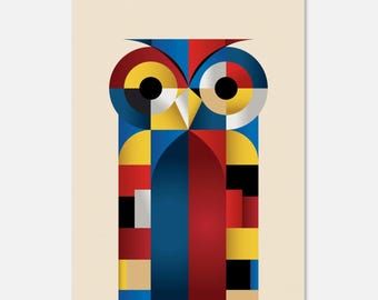 Bauhaus-poster - Uggla - Abstrakt konst - Kubisk - Geometriska former - Väggkonst - Flerfärgad - Konstnärlig dekoration - Canvastavla