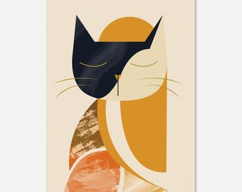 Minimalistisk Bauhaus-kattposter – Modern geometrisk illustration – Modern kattväggkonst – Skandinavisk heminredning