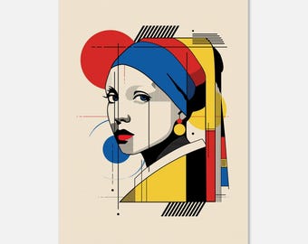 Bauhaus-poster - Abstrakt konst - Kubisk - Geometriska former - Väggkonst - Flicka med pärla