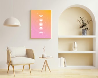 Månfaser-poster, sakral geometri-poster, boho astrologi-illustration, mystisk zen-rymdmålning