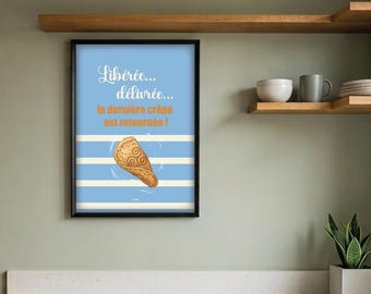 Humorvolles bretonisches Poster „Lass es los“ – Retro-Crêpe-Poster im bretonischen Stil – Bretonische Küchendekoration – Originelles Geschenk für die Bretagne und Lichtmess