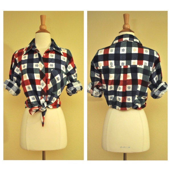 Rockabilly Pinup Plaid Button Up Blouse - 40s 50s Style Flannel