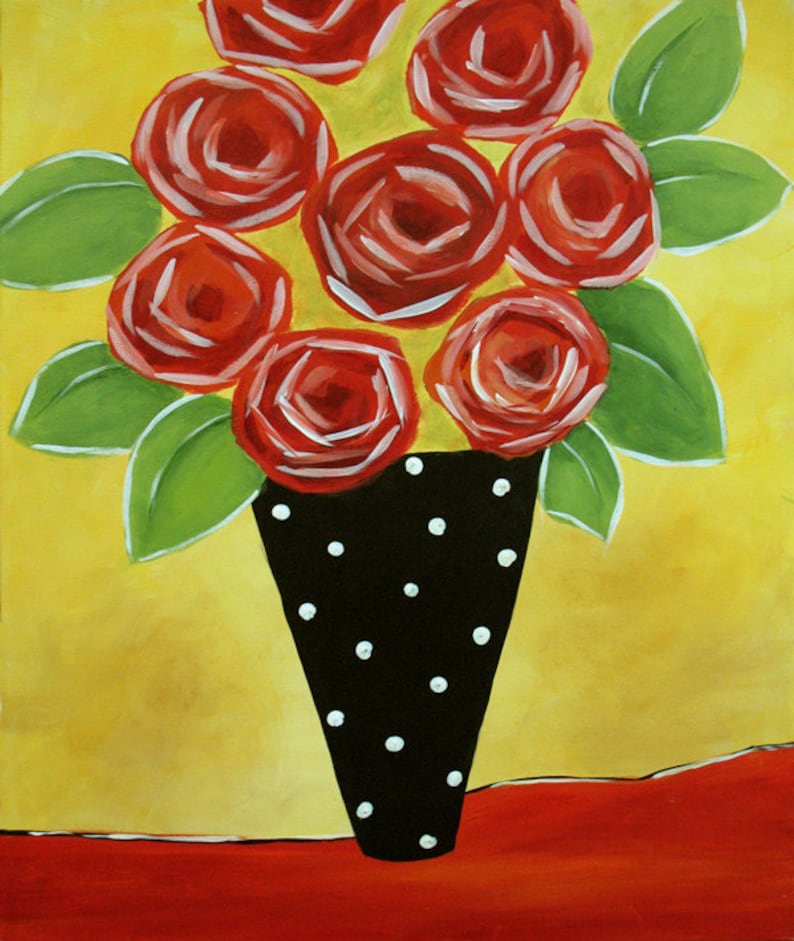 ROSES IN VASE, an Original Acrylic Floral Decorative Painting Etsy