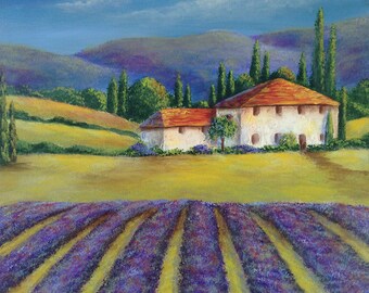 New - LAVENDER FIELDS, A Fine Art Acrylic Painting from the south of France