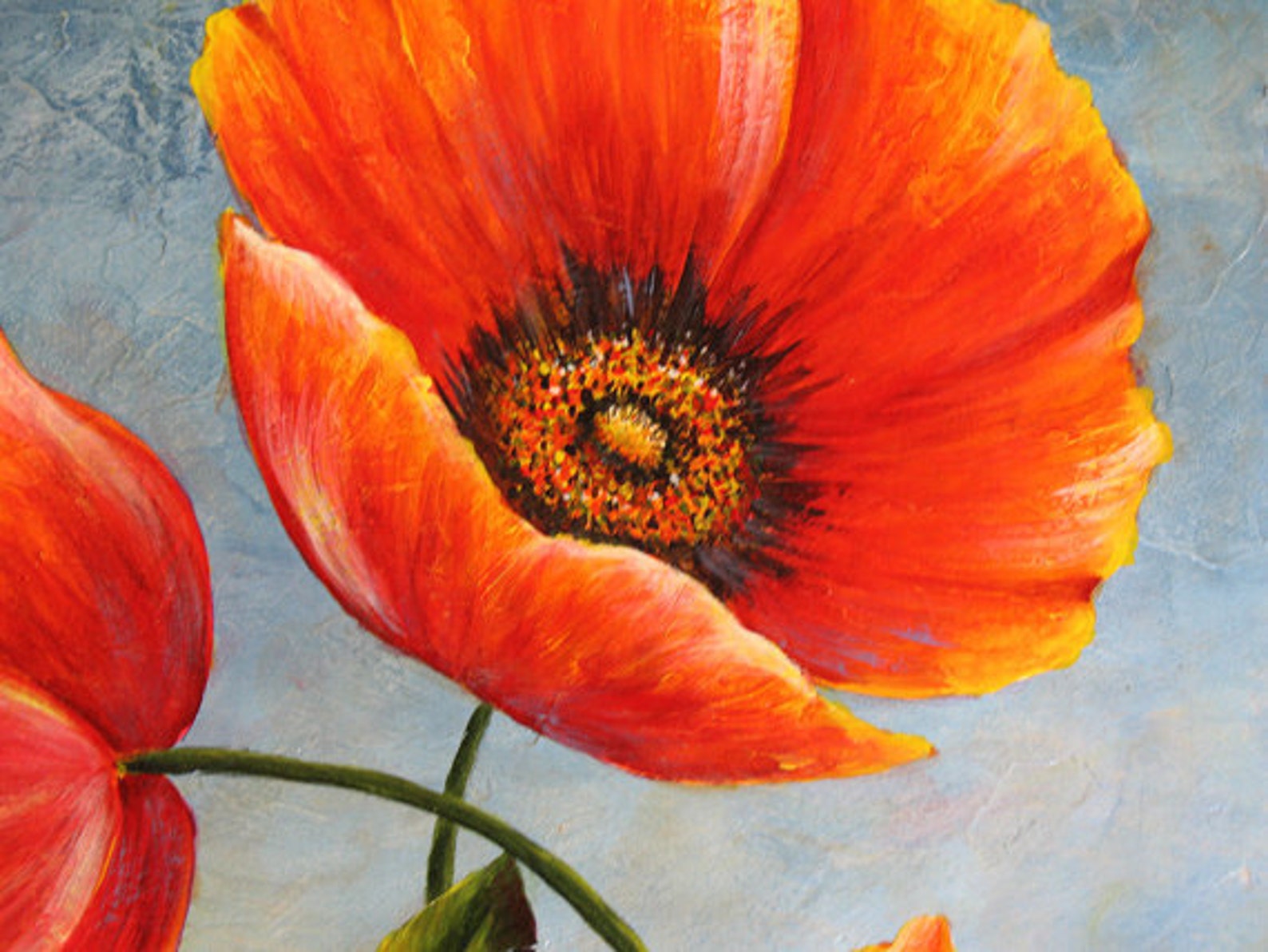 THREE POPPIES an Original Acrylic Painting Etsy