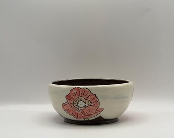 Wheel-Thrown Poppy bowl: Hand-Painted and carved