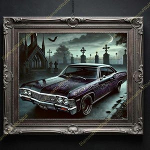 Middernachtpaarse Chevrolet Impala 1967 - digitale downloadbare afdrukbare kunst